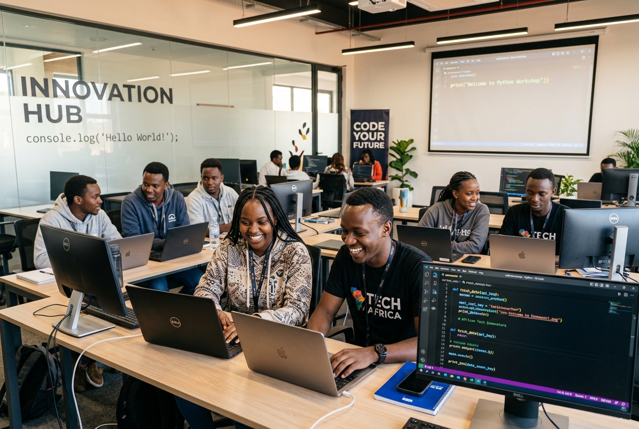 Students coding at DWSA AI Coding Academy
